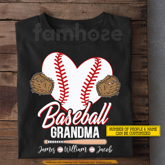 Personalized Baseball Grandma T-shirt, Baseball Family Tees Gift For Baseball Lover