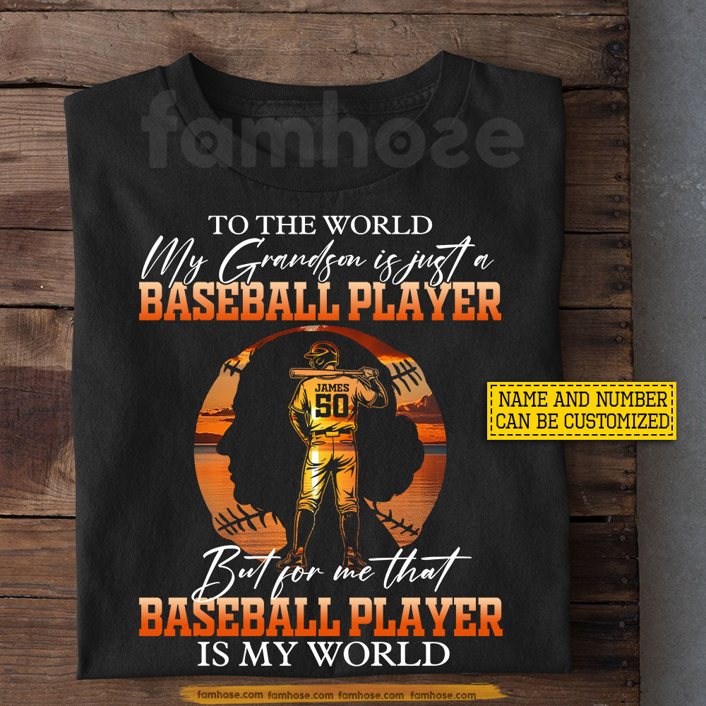 Personalized Baseball Grandma T-shirt, That Baseball Player Is My World Tees Gift For Baseball Lover