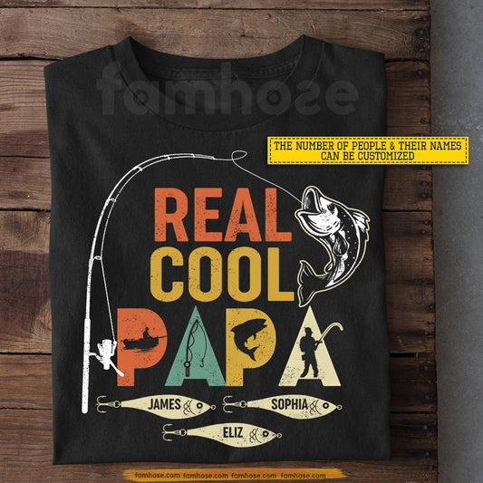Vintage Personalized Fishing Dad T-shirt, Real Cool Papa Tees Father's Day Gift For Fishing Lovers