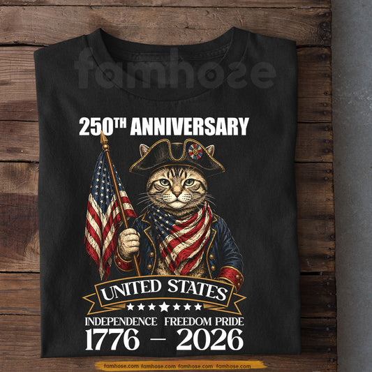 July 4th Cat USA 250th Anniversary T-shirt, United Stated Independence Freedom Price Tees Independence Day Gift For Cat Lover