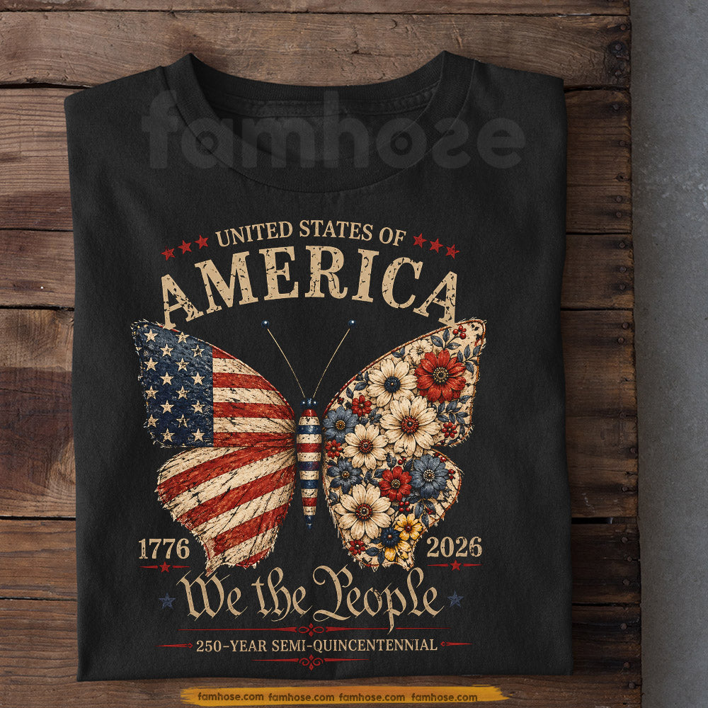 July 4th USA 250th Anniversary T-shirt, Freedom In Bloom Tees Independence Day Gift For American Patriot