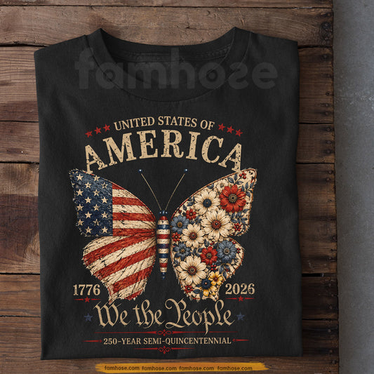 July 4th USA 250th Anniversary T-shirt, Freedom In Bloom Tees Independence Day Gift For American Patriot
