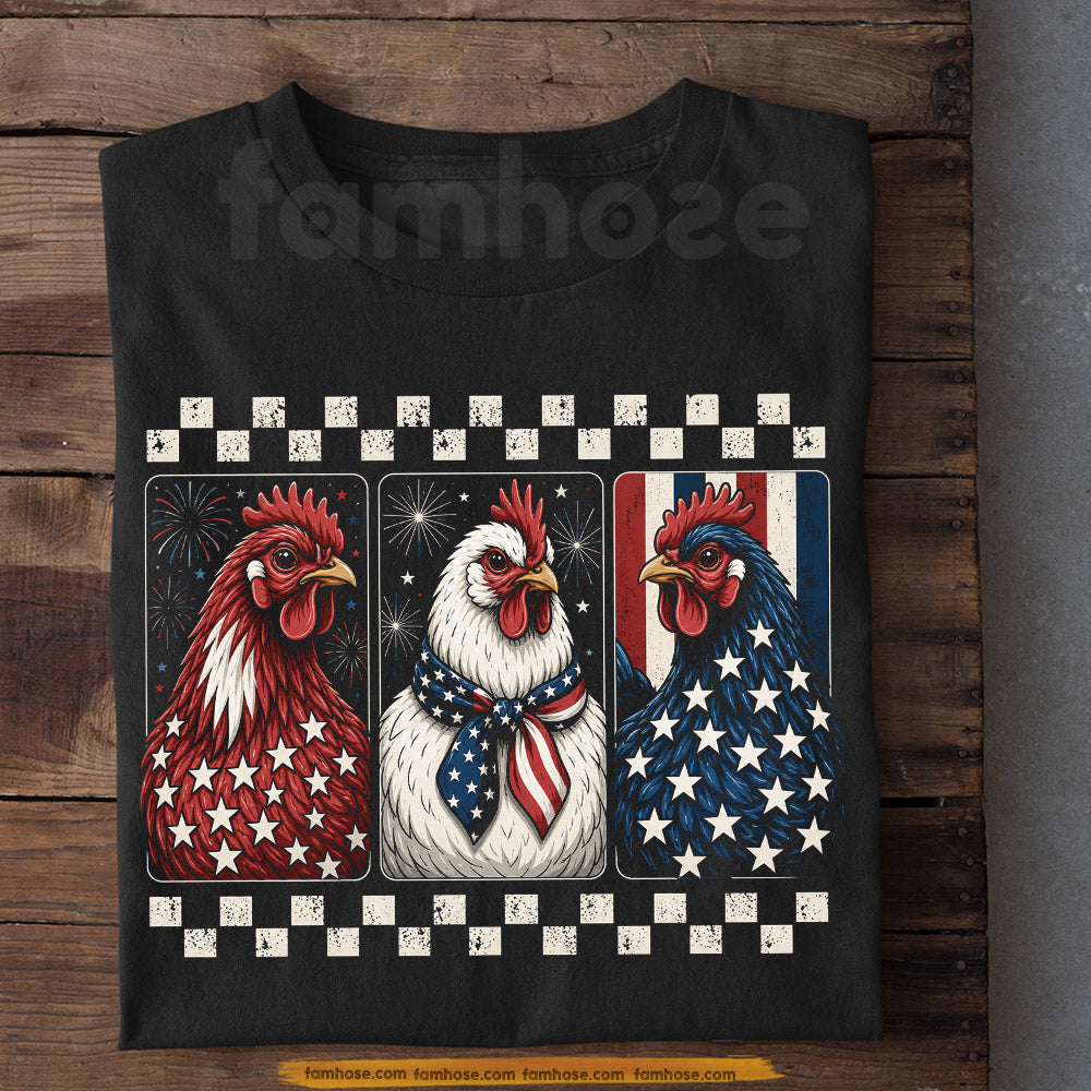 July 4th Chicken T-shirt, Red White Blue Cluck Tees Independence Day Gift For Chicken Lover
