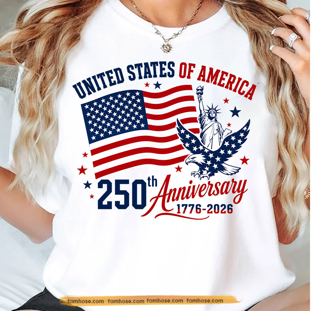 July 4th USA 250th Anniversary T-shirt, United States Of America USA Flag Tees Independence Day Gift For American Patriot