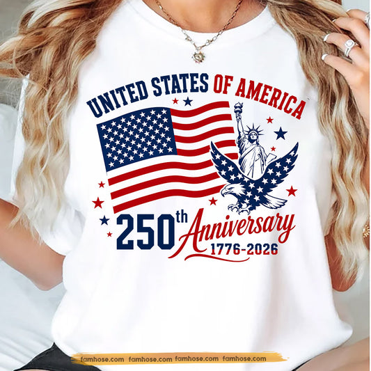 July 4th USA 250th Anniversary T-shirt, United States Of America USA Flag Tees Independence Day Gift For American Patriot