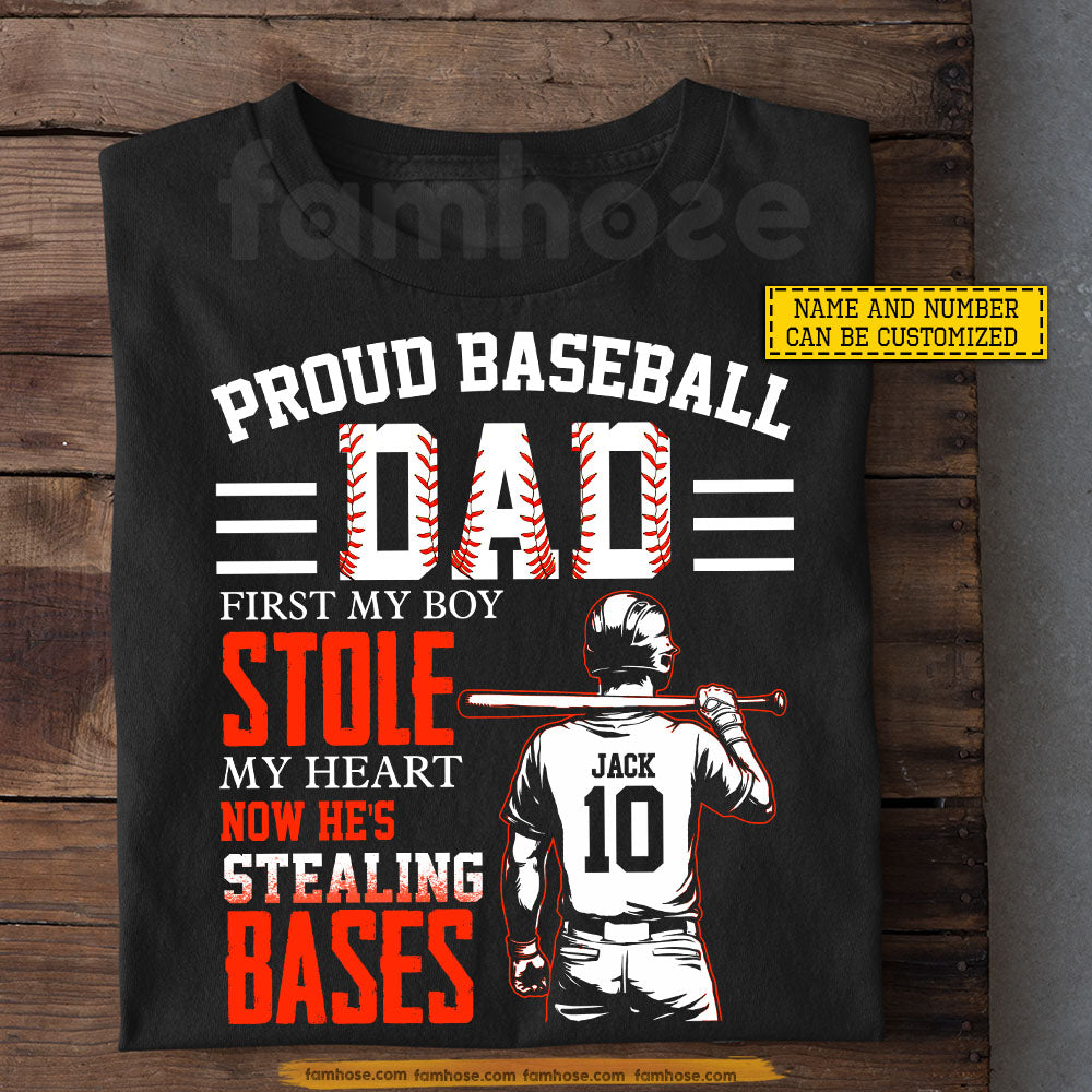 Personalized Baseball Dad Son T-shirt, Proud Baseball Dad Sport Tees Father's Day Gift For Baseball Lover