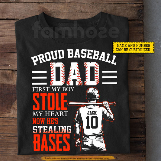 Personalized Baseball Dad Son T-shirt, Proud Baseball Dad Sport Tees Father's Day Gift For Baseball Lover