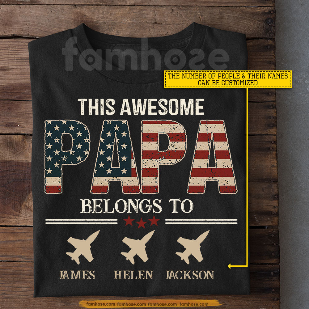 Personalized July 4th Dad T-shirt, This Awesome Papa Belongs To Tees Independence Day Gift For Dad