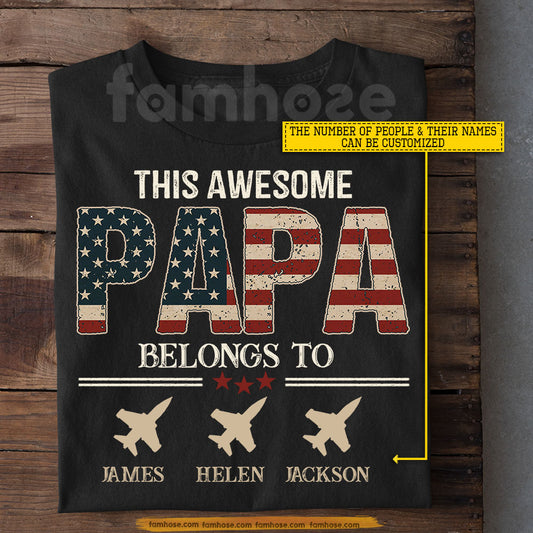 Personalized July 4th Dad T-shirt, This Awesome Papa Belongs To Tees Independence Day Gift For Dad