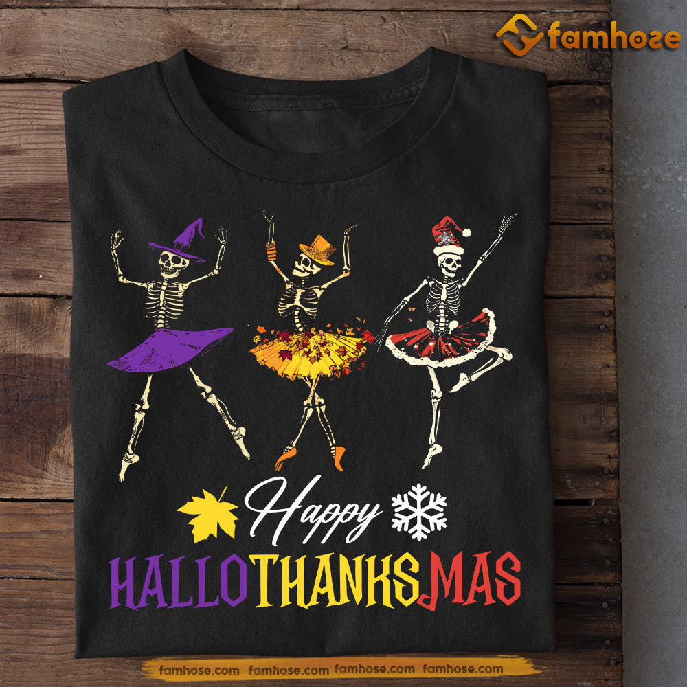 Funny Ballet T-shirt, Happy HalloThanksMas Skeletons Dace, Gift For Ballet Lovers