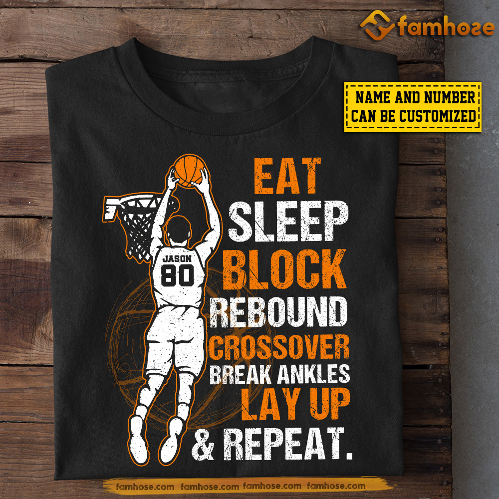 Cool Personalized Basketball Boy T-shirt, Eat Sleep & Repeat Sport Tee Gift For Basketball Players, Basketball Lovers