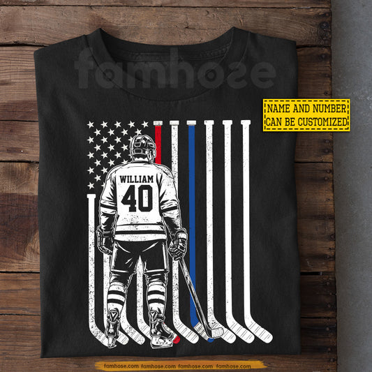 Personalized Hockey July 4th T-shirt, Patriotic Hockey American Flag Tees Independence Day Gift For Hockey Lover