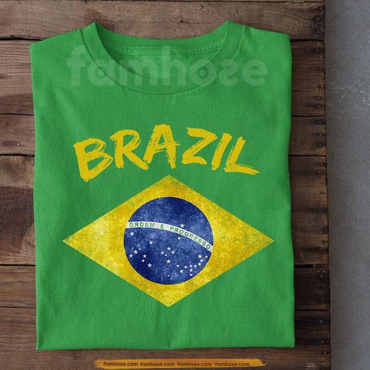 Vintage Personalized Brazil Soccer Team T-shirt, Green And Gold Forever Brazil Tees Sport Gift For Brazil Soccer Team Lover