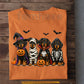 Fall Halloween Dachshund Dog T-Shirt, Cute Witch Mummy Vampire Skeleton Wiener Dog Tees Spooky Season Gift For Dog Lover