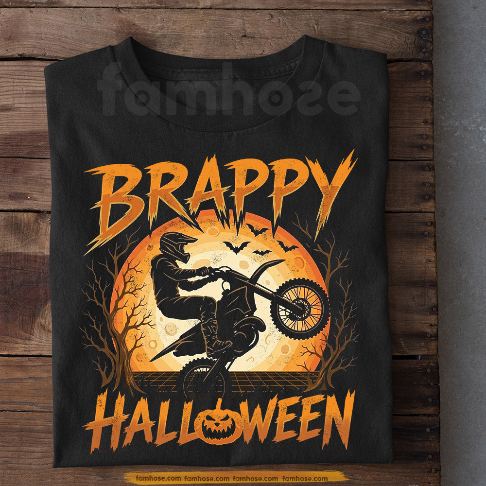 Halloween Dirt Bike T-shirt, Brappy MX Rider Wheelie Halloween Tees Spooky Season Gift For Motocross Rider