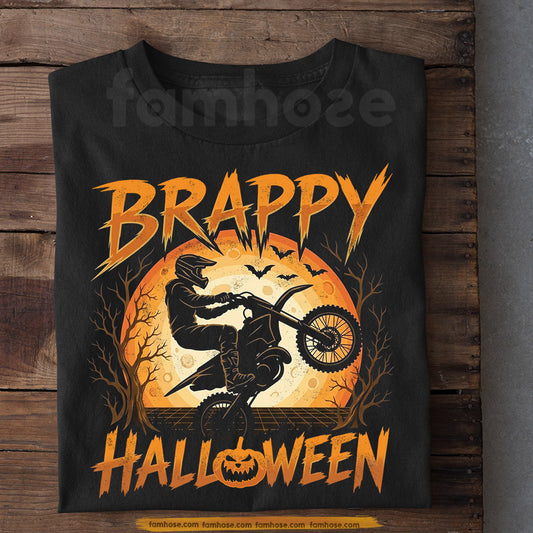 Halloween Dirt Bike T-shirt, Brappy MX Rider Wheelie Halloween Tees Spooky Season Gift For Motocross Rider