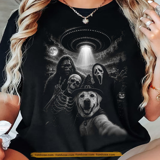Funny Halloween Labrador Retriever Dog T-shirt, Just A Dog Taking A Selfie With The Wrong Crowd Tees Spooky Season Gift For Horror Movies Fan, Dog Lover