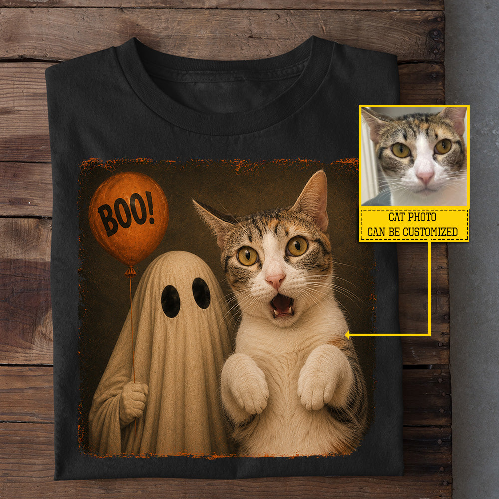 Personalized Halloween Cat Boo T-shirt, Boo Meets Meow Tees Spooky Season Gift For Cat Lover