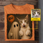 Personalized Halloween Cat Boo T-shirt, Boo Meets Meow Tees Spooky Season Gift For Cat Lover