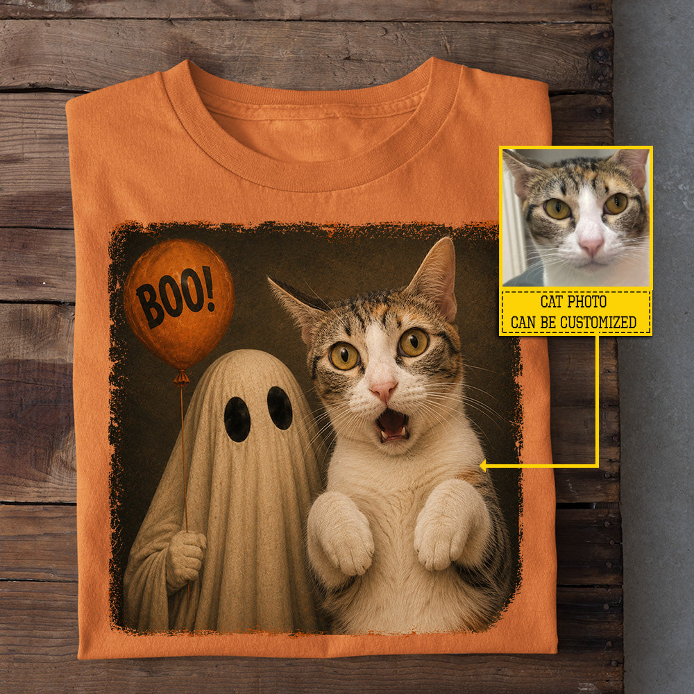 Personalized Halloween Cat Boo T-shirt, Boo Meets Meow Tees Spooky Season Gift For Cat Lover