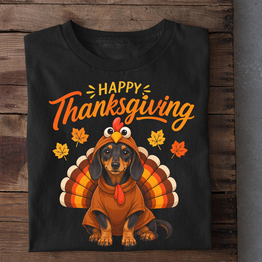 Thanksgiving Dachshund Dog Cosplay Turkey T-shirt, Happy Thanksgiving Tees Thankful Gift For Dog Lover