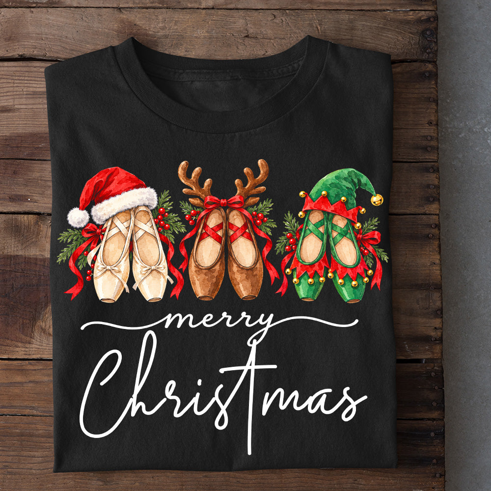 Merry Christmas Ballet Sweatshirt, Santa Reindeer Elf Pointe Shoes Crewneck Sweatshirt Xmas Gift For Ballet Lover