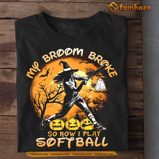 Funny Halloween Softball Witch T-shirt, My Broom Broke So, Gift For Softball Lovers, Softball Girls