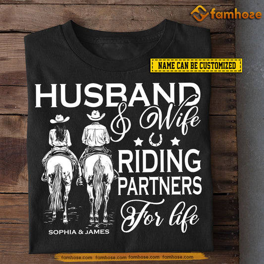 Personalized Couple Horse Riding T-shirt, Riding Partners For Life Tees Valentine's Day Gift For Cowboys And Cowgirls, Rodeo Lovers