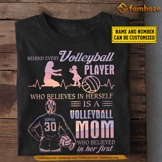 Personalized Volleyball Mom Daughter T-shirt, Behind Every Volleyball Player Sport Tee Mother's Day Gift For Mom From Volleyball Girl