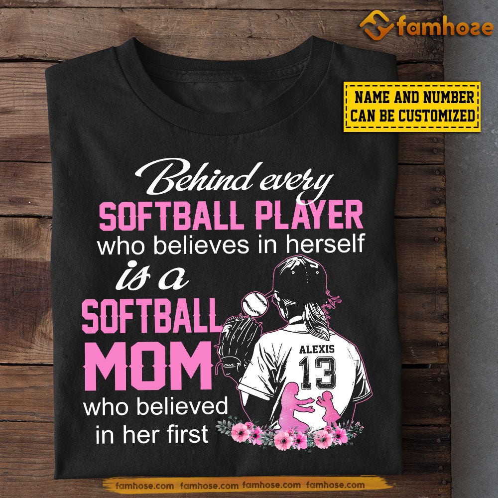 Personalized Softball Mom Daughter T-shirt, Behind Every Softball Player Tee Mother's Day Gift For Mom From Softball Girl