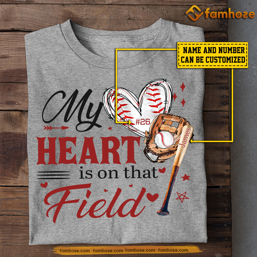 Personalized Baseball Mom Child T-shirt, My Heart Is On That Field Sport Tee Mother's Day Gift For Mom From Baseball Boy Girl