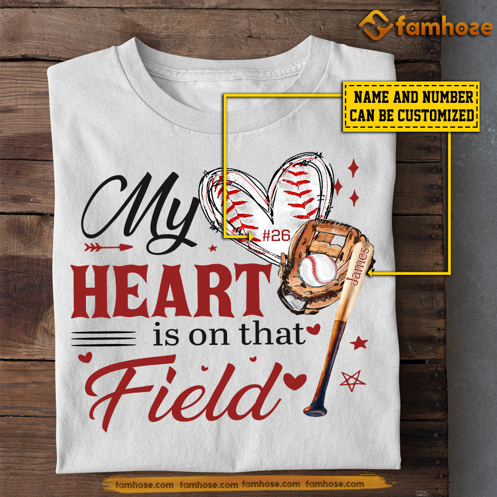 Personalized Baseball Mom Child T-shirt, My Heart Is On That Field Sport Tee Mother's Day Gift For Mom From Baseball Boy Girl