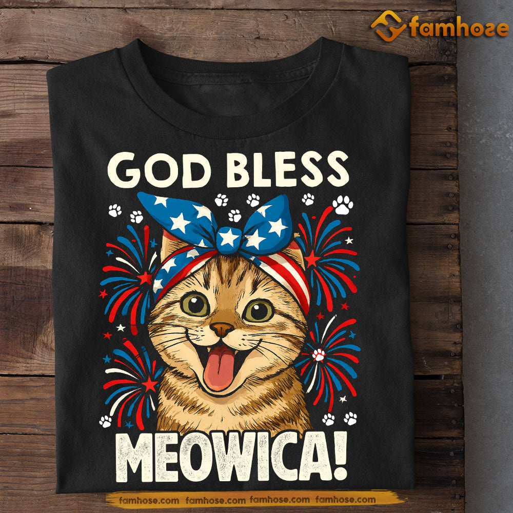 Cat July 14th T-shirt, God Bless Meowica Tees July 14th Gift For Cat Lovers, American Lovers