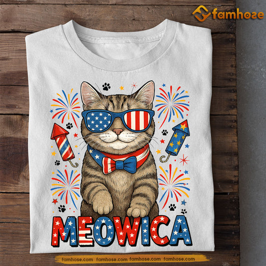 Funny July 4th Cat T-shirt, Meowica Tees Gift For Cat Lovers