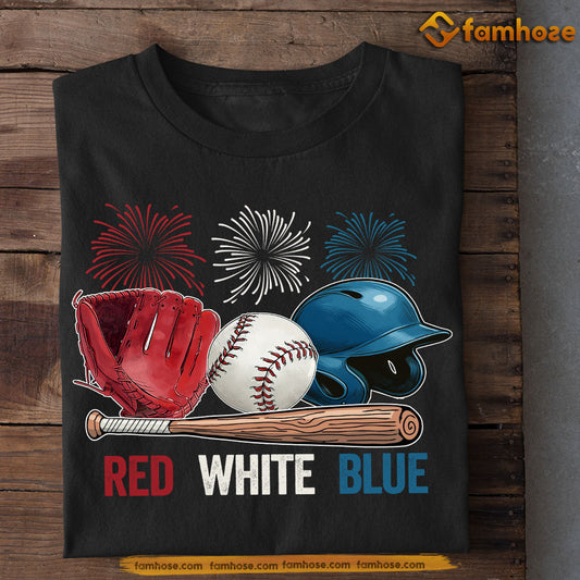 July 4th Baseball T-shirt, Red White Blue Baseball Tees Gift For Baseball Lovers