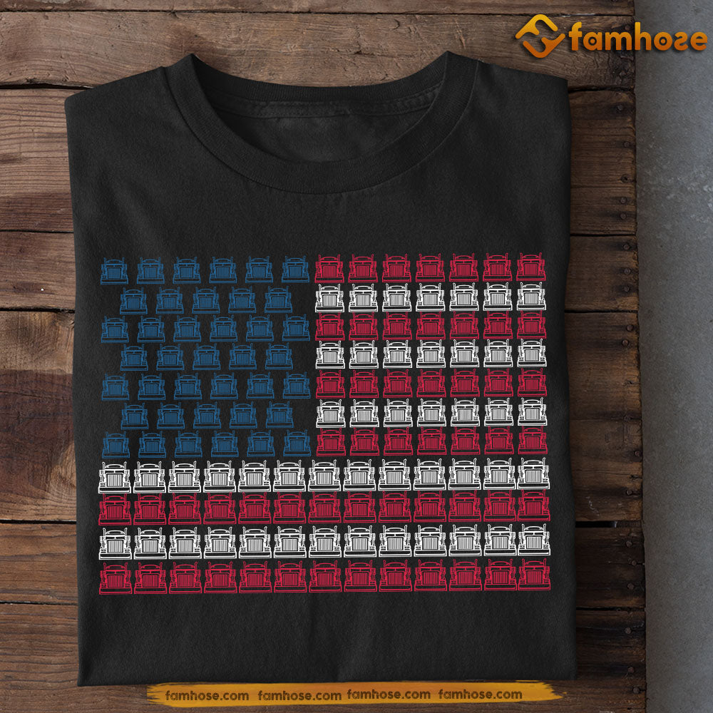 Truck July 14th T-shirt, American Flag Made Of Trucks Tees July 14th Gift For Trucker, American Lovers