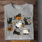 Halloween Cat T-shirt, Cute Cats Cosplay Ghost Tees Spooky Seasons Gift For Cat Lovers