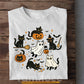 Halloween Cat T-shirt, Cute Cats Cosplay Ghost Tees Spooky Seasons Gift For Cat Lovers