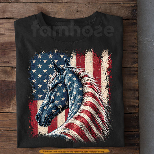 Horse July 4th T-shirt, Patriotic Horse American Flag Tees Independence Day Gift For Horse Lover