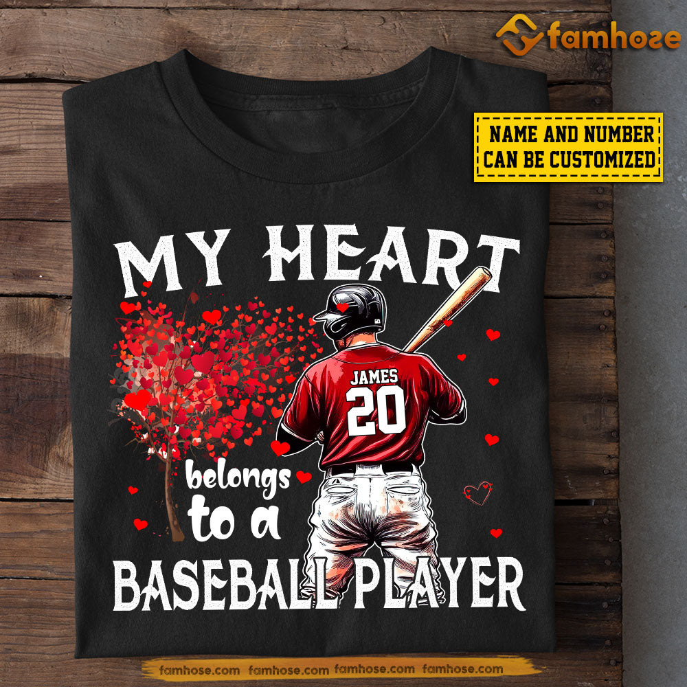 Funny Personalized Baseball T-shirt, My Heart Belongs To A Baseball Player Babe Tees Valentine's Day Gift For Girlfriends Or Wife Baseball Players, Baseball Lovers