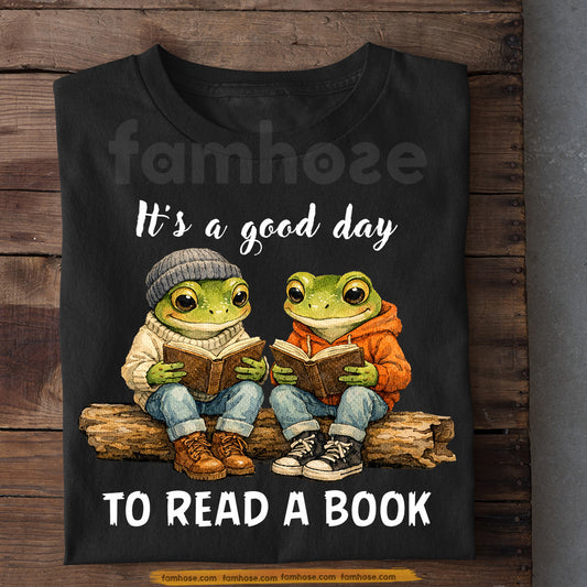 Funny Quote Frog T-Shirt, It's A Good Day To Read A Book Tees Gift For Frog Lover