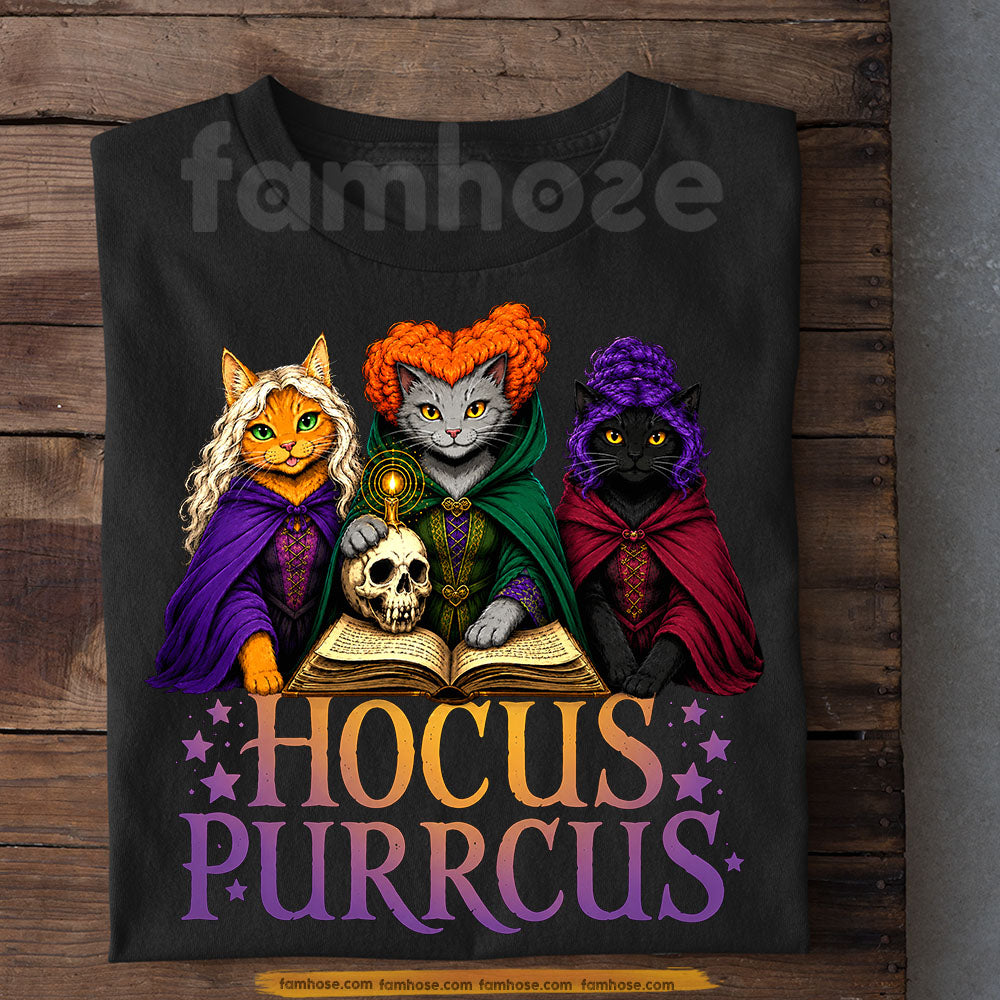 Halloween Cat Witch T-shirt, Hocus Purrcus Cat Tees Spooky Season Gift For Cat Lover
