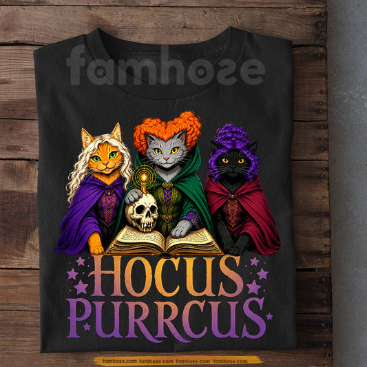 Halloween Cat Witch T-shirt, Hocus Purrcus Cat Tees Spooky Season Gift For Cat Lover