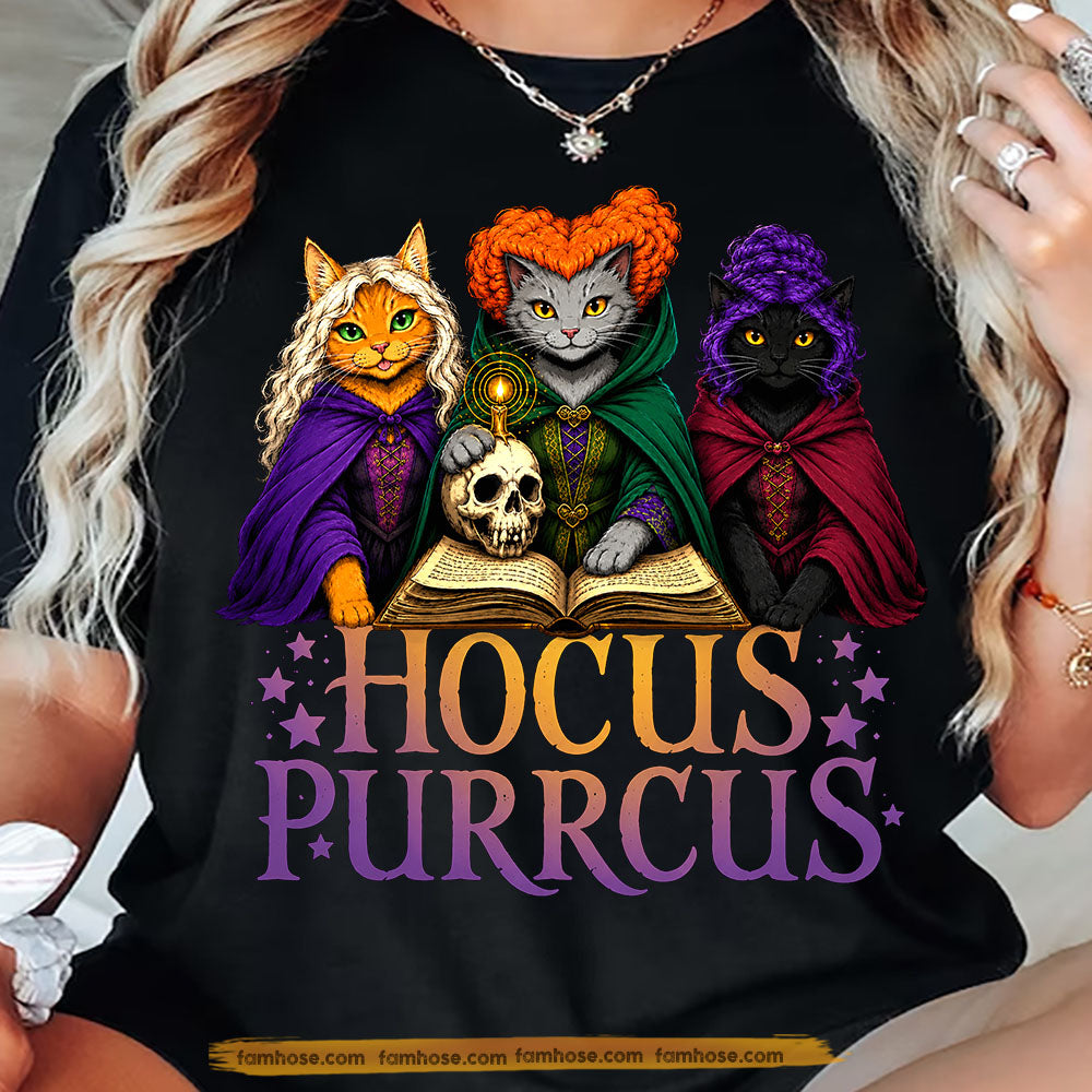 Halloween Cat Witch T-shirt, Hocus Purrcus Cat Tees Spooky Season Gift For Cat Lover