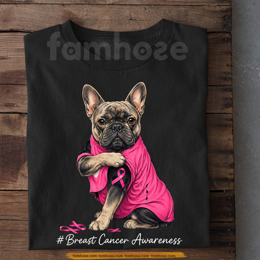 French Bulldog Dog Breast Cancer Awareness T-shirt, Pink Ribbon Tees Gift For Dog Lovers