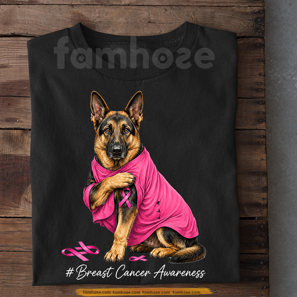 German Shepherd Dog Breast Cancer Awareness T-shirt, Pink Ribbon Tees Gift For Dog Lovers