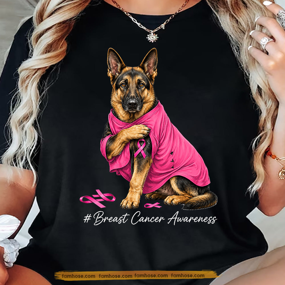 German Shepherd Dog Breast Cancer Awareness T-shirt, Pink Ribbon Tees Gift For Dog Lovers