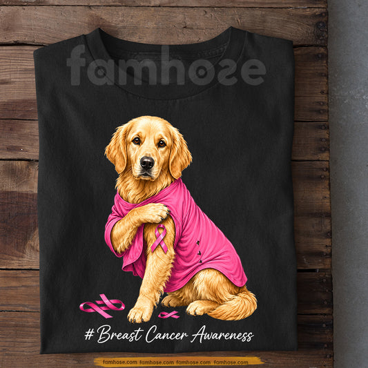Golden Retriever Dog Breast Cancer Awareness T-shirt, Pink Ribbon Tees Gift For Dog Lovers