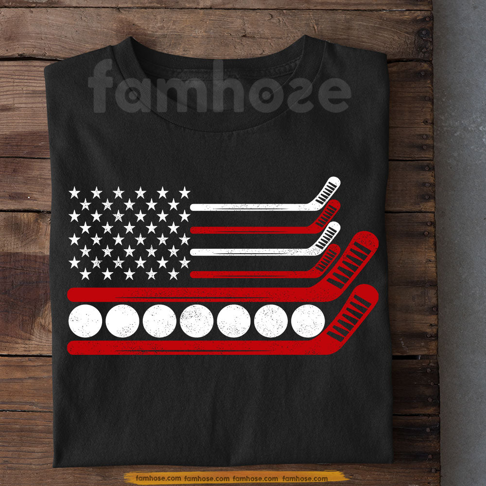 July 4th Hockey USA Flag T-shirt, Stars Stripes And Slapshots Tees Independence Day Gift For Hockey Lover