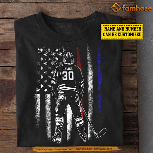 Personalized Hockey Boy July 4th T-shirt, Stars, Stripes & Hockey Pride Sport Tees Gift For Hockey Lovers